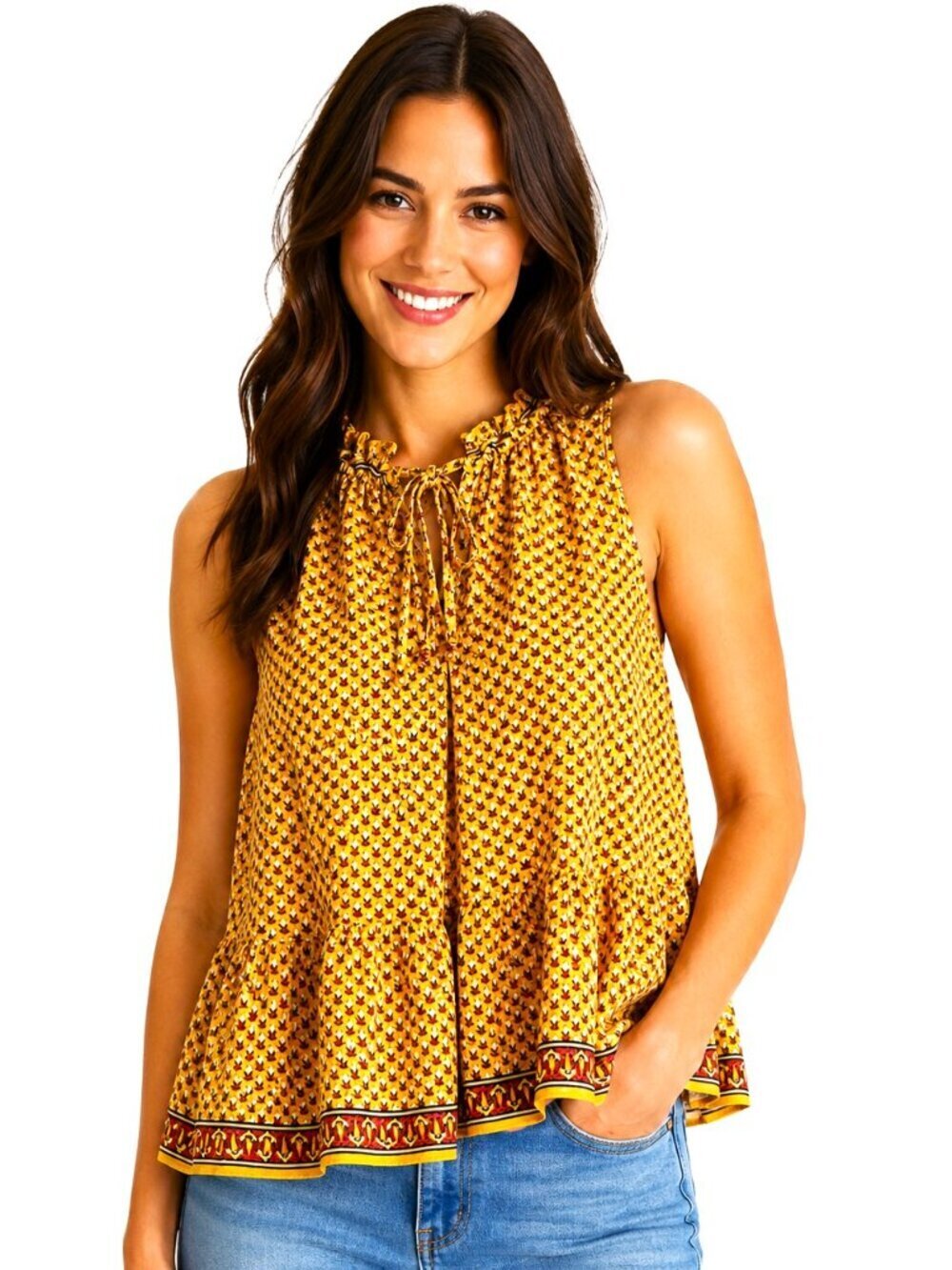 Max Studio Yellow Ruffle Sleeveless Top NWT